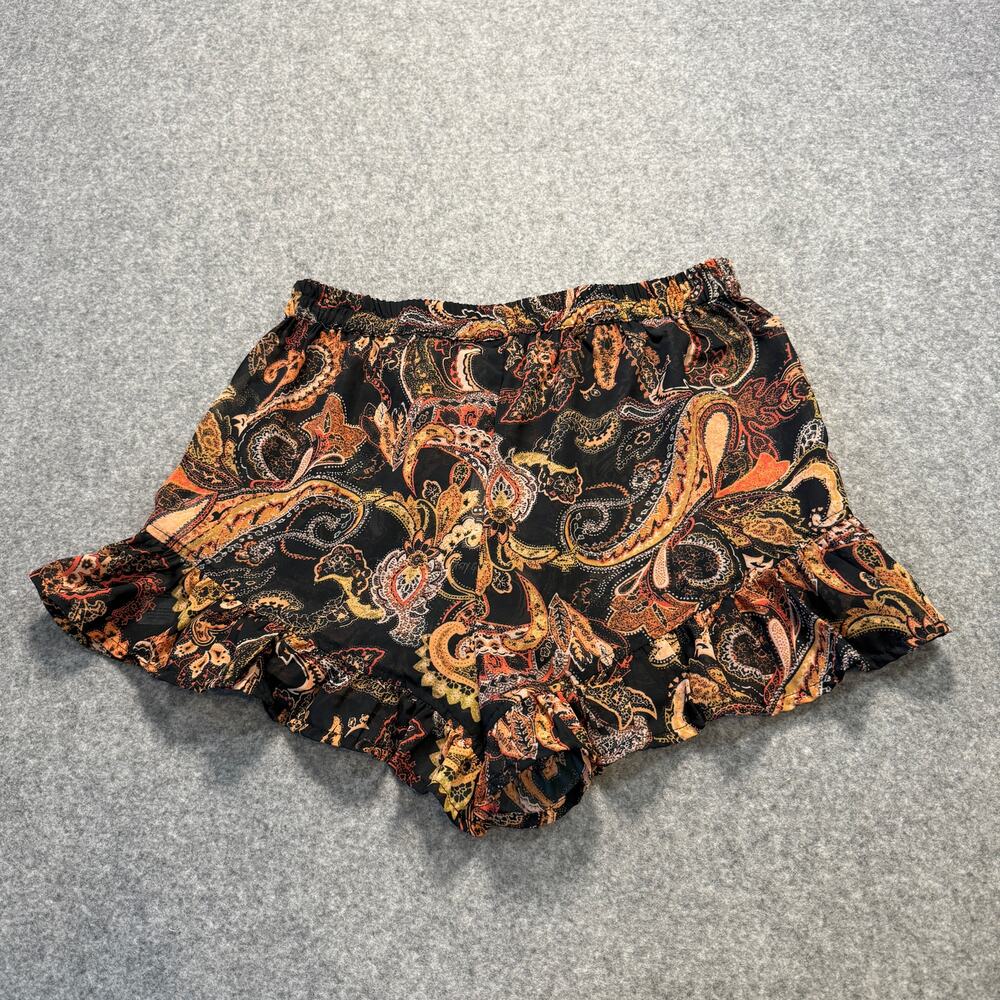 Women's Nasty Gal SHEER Black Paisley Ruffle Hem Shorts Size‎ 8 NEW - Picture 7 of 7